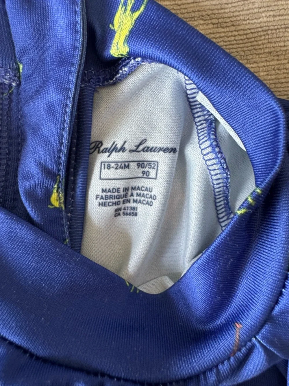 Polo Ralph Lauren Baby Boys Rash Guard 18-24M Blue Pony Print Swim Shirt
